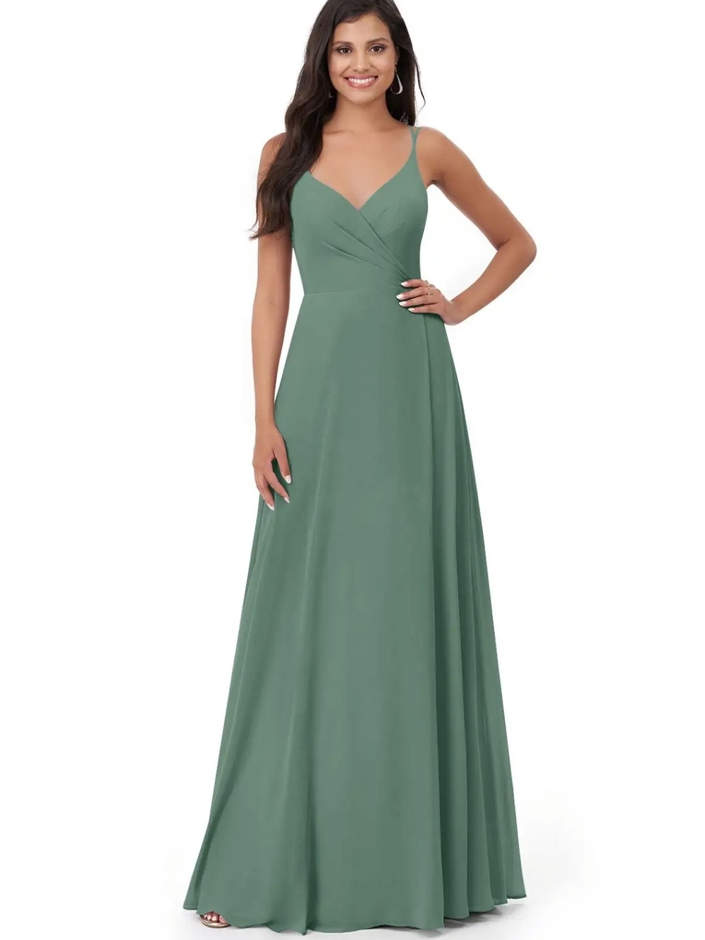 Azazie Lennon A-Line Lace Chiffon Dress In Moss, Size A6